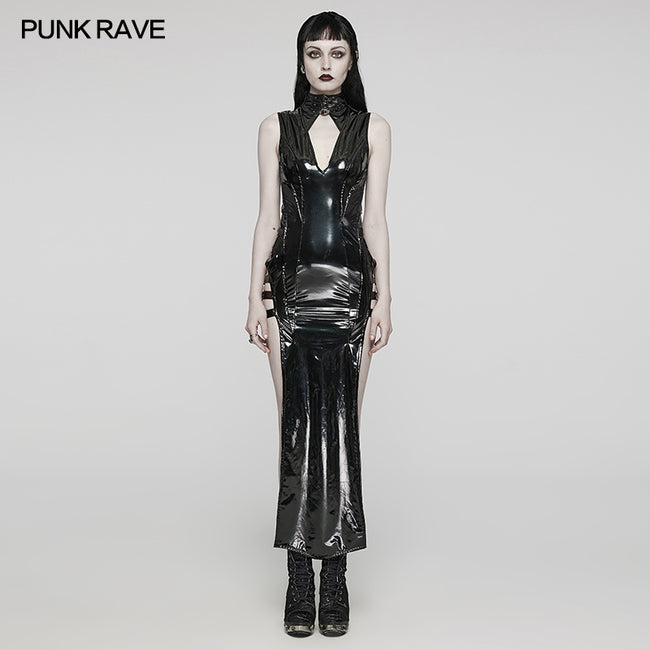 Sexy Punk Glossy Leather Slit dress Punkravestore Sexy Punk Glossy Leather Slit dress Punkravestore