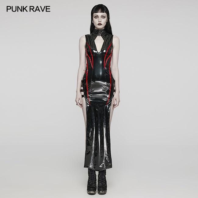 Sexy Punk Glossy Leather Slit dress Punkravestore Sexy Punk Glossy Leather Slit dress Punkravestore