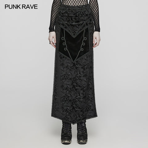 Goth velvet printed split skirt