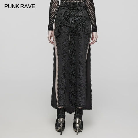 Goth velvet printed split skirt