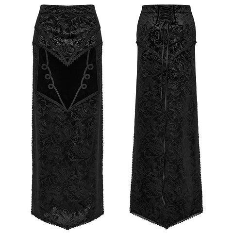 Goth velvet printed split skirt
