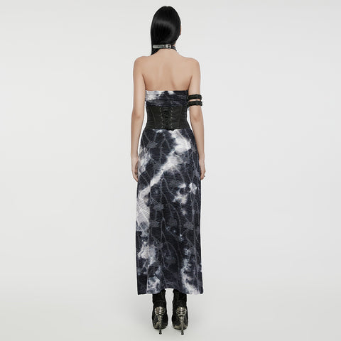 Goth strapless tie-dyed long dress