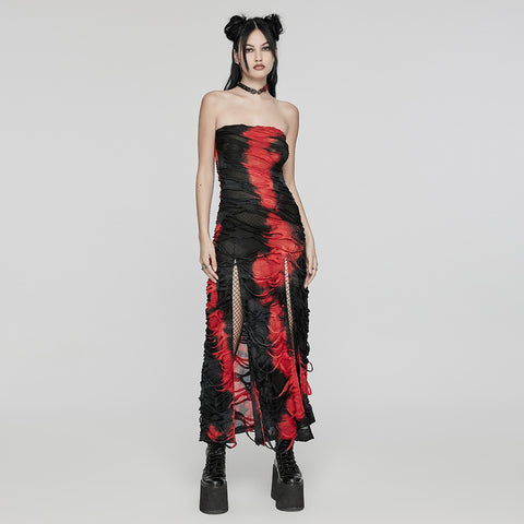 Goth strapless tie-dyed long dress