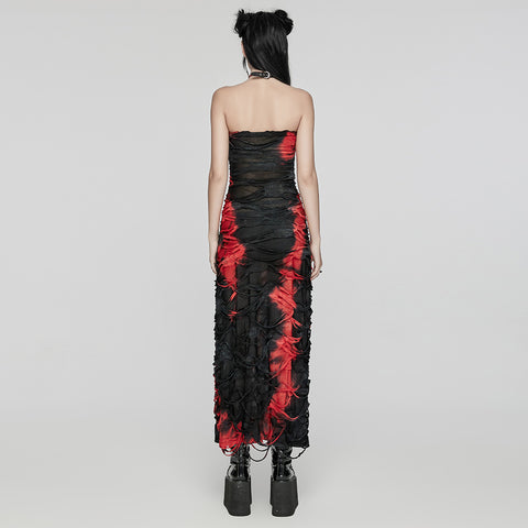 Goth strapless tie-dyed long dress