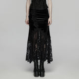 Goth velvet lace fishtail skirt