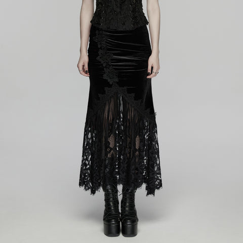 Goth velvet lace fishtail skirt