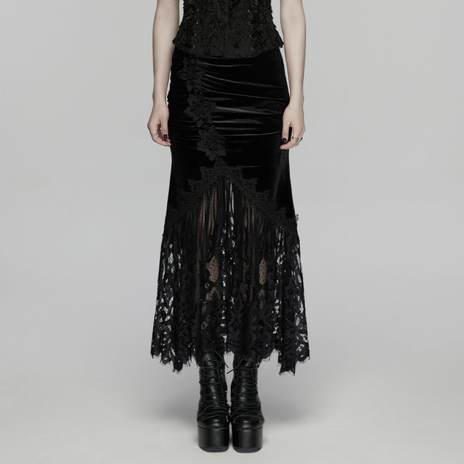 Goth velvet lace fishtail skirt