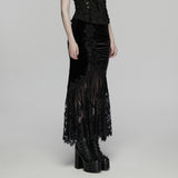 Goth velvet lace fishtail skirt