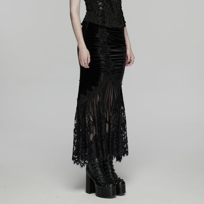 Goth velvet lace fishtail skirt