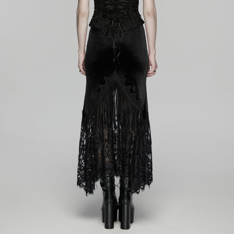 Goth velvet lace fishtail skirt