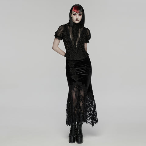 Goth velvet lace fishtail skirt