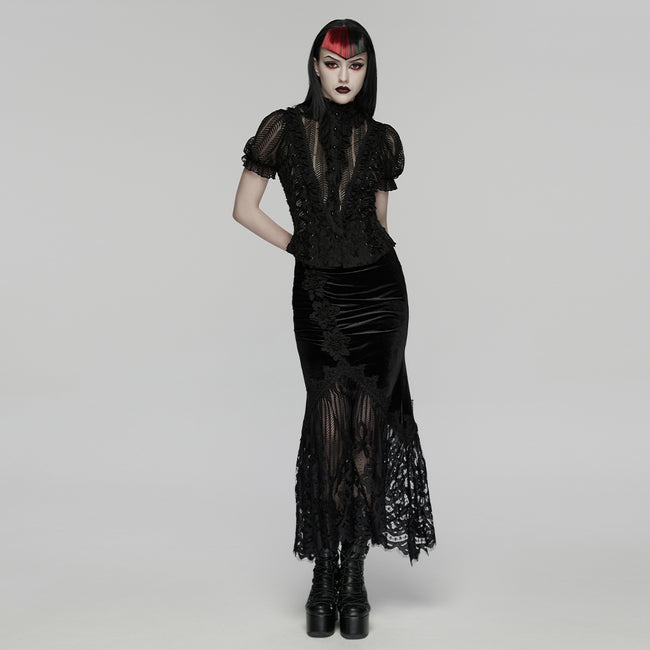 Goth velvet lace fishtail skirt