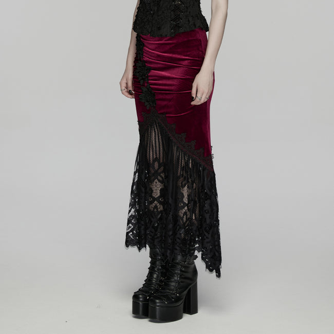 Goth velvet lace fishtail skirt