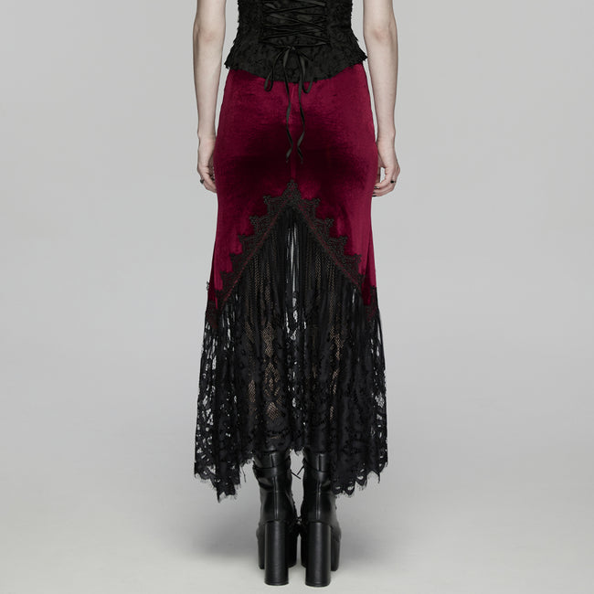 Goth velvet lace fishtail skirt
