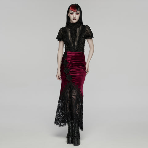 Goth velvet lace fishtail skirt