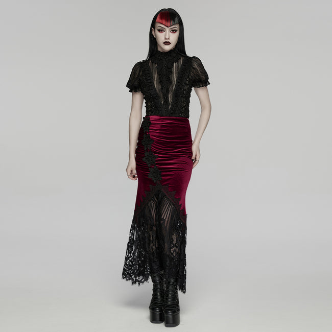 Goth velvet lace fishtail skirt