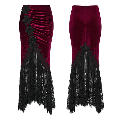 Goth velvet lace fishtail skirt