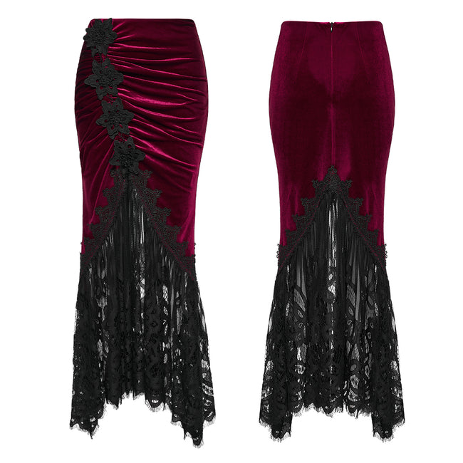 Goth velvet lace fishtail skirt