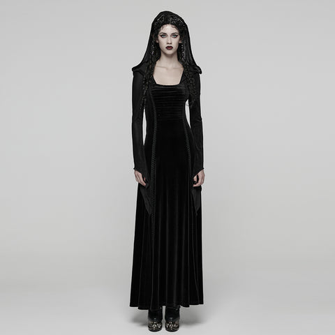 Goth Hooded Velvet Dress