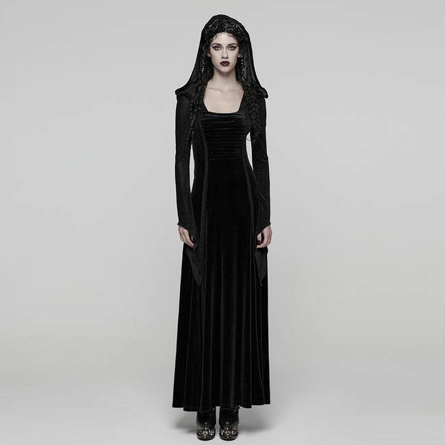 Goth Hooded Velvet Dress