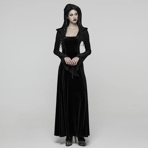 Goth Hooded Velvet Dress