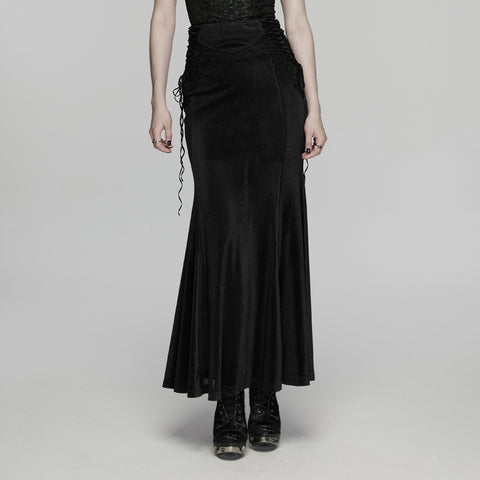 Goth lace velvet fishtail skirt
