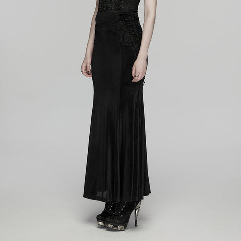 Goth lace velvet fishtail skirt