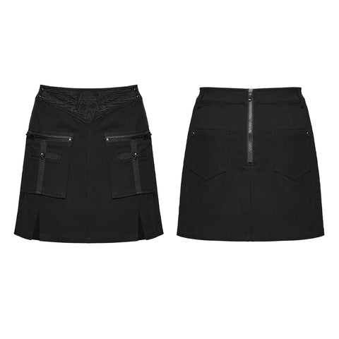 Punk Skull Embroidered Skirt