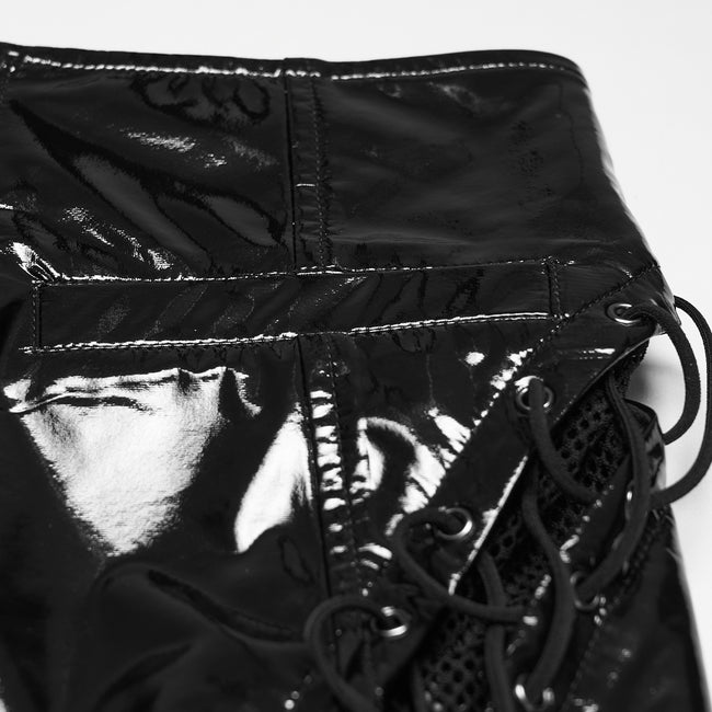 Punk patent leather military skirt