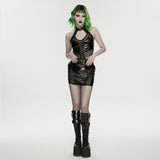 Punk patent leather military skirt