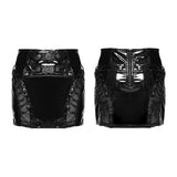 Punk patent leather military skirt