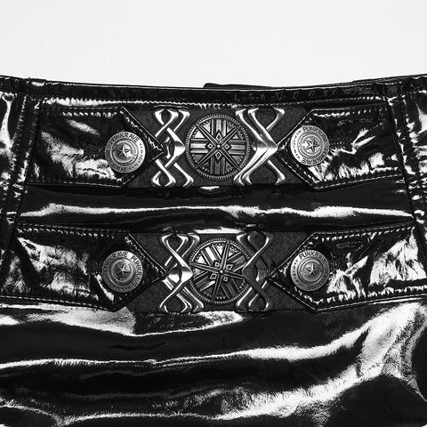 Punk patent leather military skirt
