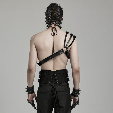 Punk one shoulder leather harness