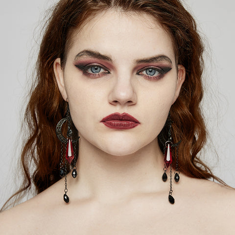 Goth Black Moon Earrings