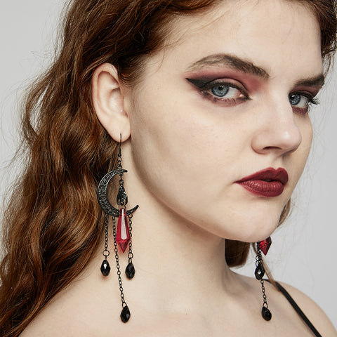 Goth Black Moon Earrings
