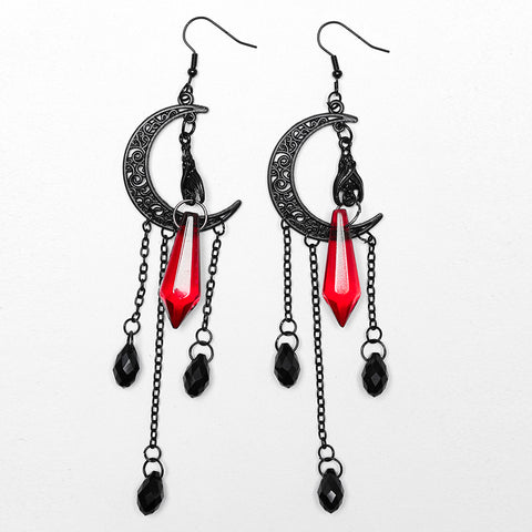 Goth Black Moon Earrings