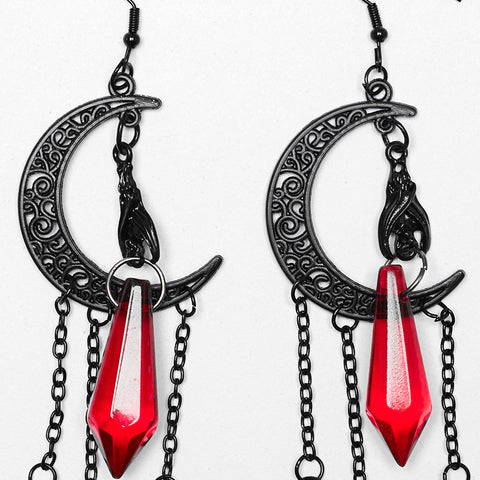 Goth Black Moon Earrings