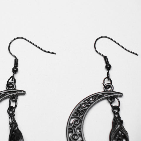 Goth Black Moon Earrings