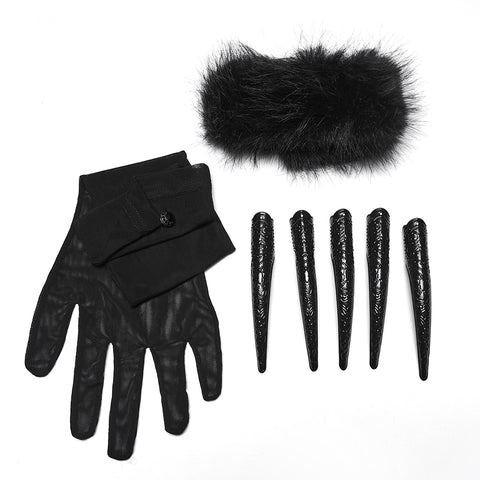 Fluffy Goth Gloves