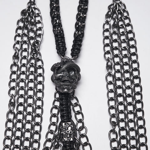 Doomsday Punk Snake-Wrapped Skull Necklace