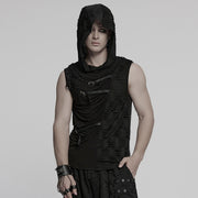 Punk asymmetrical splicing hooded vest