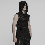 Punk asymmetrical splicing hooded vest