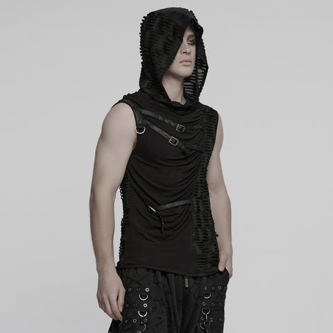 Punk asymmetrical splicing hooded vest