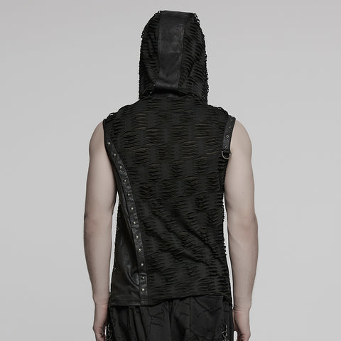 Punk asymmetrical splicing hooded vest