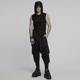 Punk asymmetrical splicing hooded vest