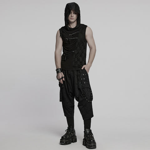 Punk asymmetrical splicing hooded vest