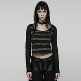 Cool Striped Tattered Punk T-shirt