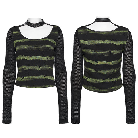 Cool Striped Tattered Punk T-shirt