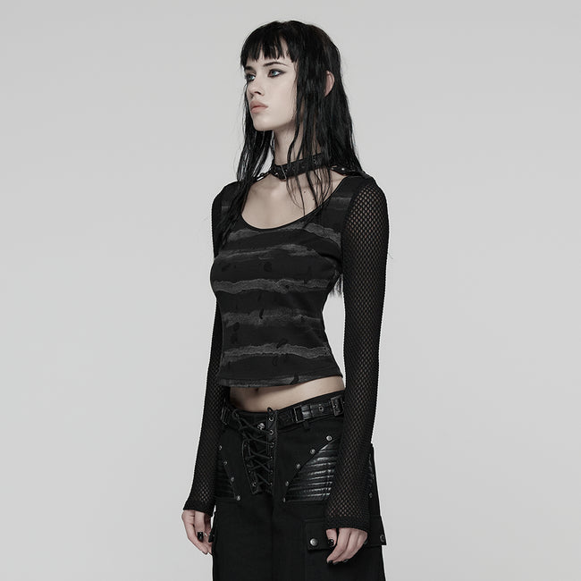 Cool Striped Tattered Punk T-shirt