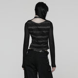 Cool Striped Tattered Punk T-shirt